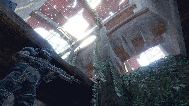 Ein Screenshot vom Player mit einer Harpune. Es gibt natürlich auch eine Menge Ruinen in der Welt...
